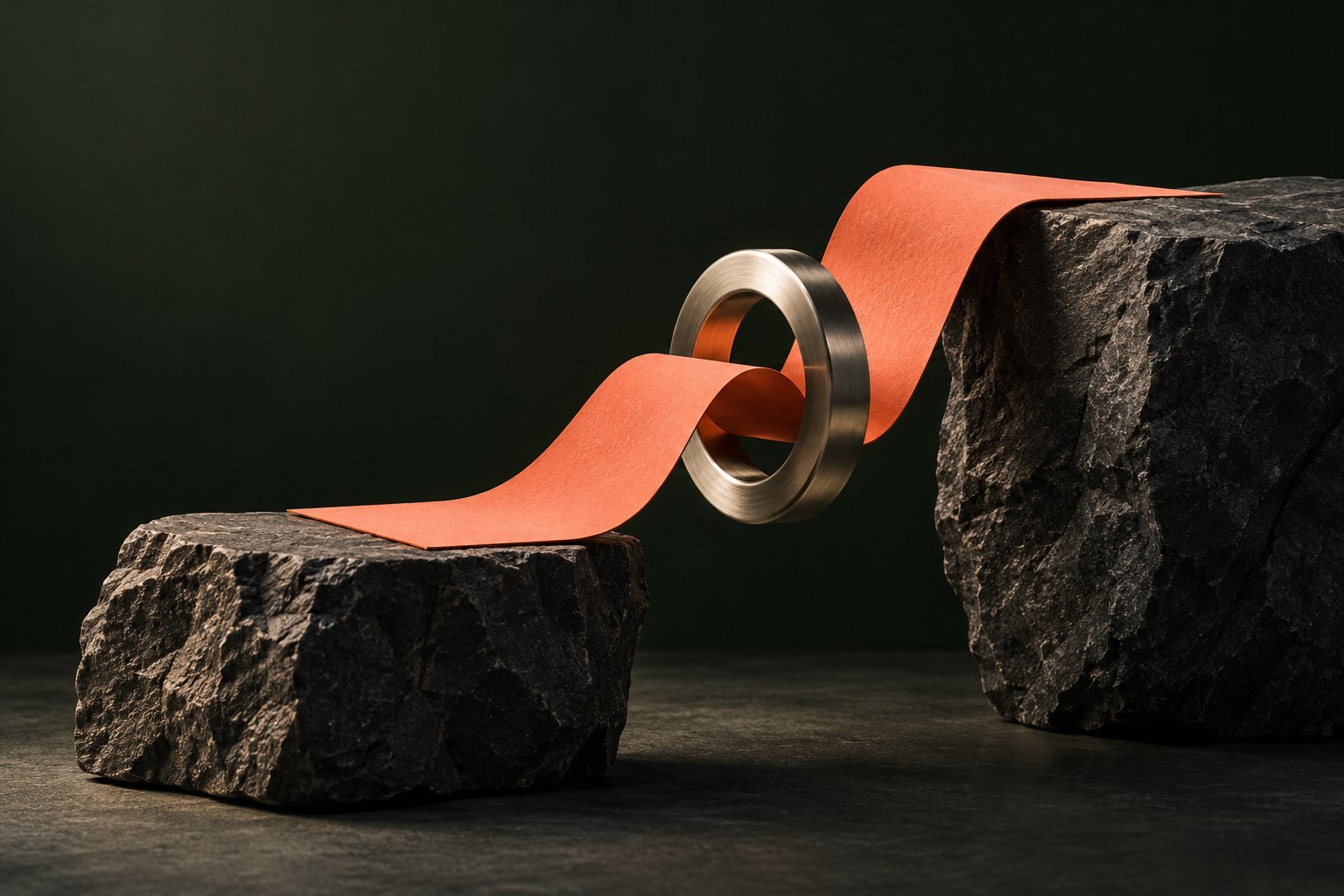 An illustrative ribbon connecting sculptural forms